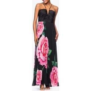 Xscape Evenings NWT Rose Pattern Pleated Gown with Cutaway Shoulder sz 14